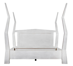 Noir Patras Bed: Sculptural Mahogany Masterpiece with Geometric Design for Contemporary Bedrooms White Wash Cal-King GBED138CKWH