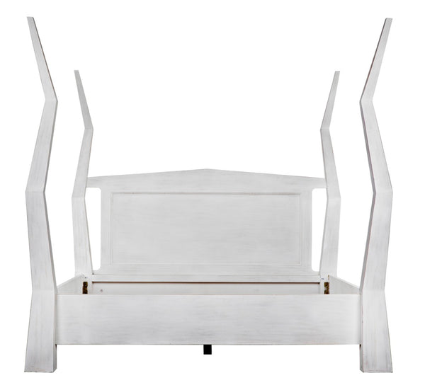 Noir Patras Bed: Sculptural Mahogany Masterpiece with Geometric Design for Contemporary Bedrooms White Wash Cal-King GBED138CKWH