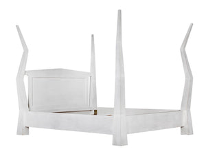 Noir Patras Bed: Sculptural Mahogany Masterpiece with Geometric Design for Contemporary Bedrooms White Wash Cal-King GBED138CKWH