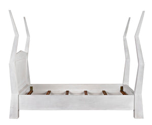 Noir Patras Bed: Sculptural Mahogany Masterpiece with Geometric Design for Contemporary Bedrooms White Wash Cal-King GBED138CKWH