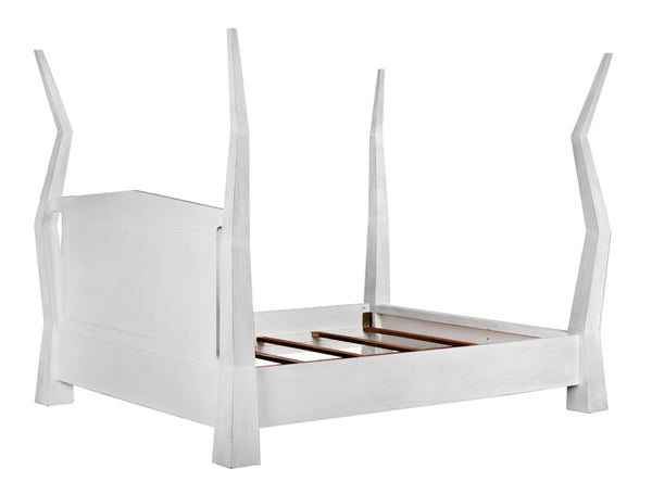 Noir Patras Bed: Sculptural Mahogany Masterpiece with Geometric Design for Contemporary Bedrooms White Wash Cal-King GBED138CKWH