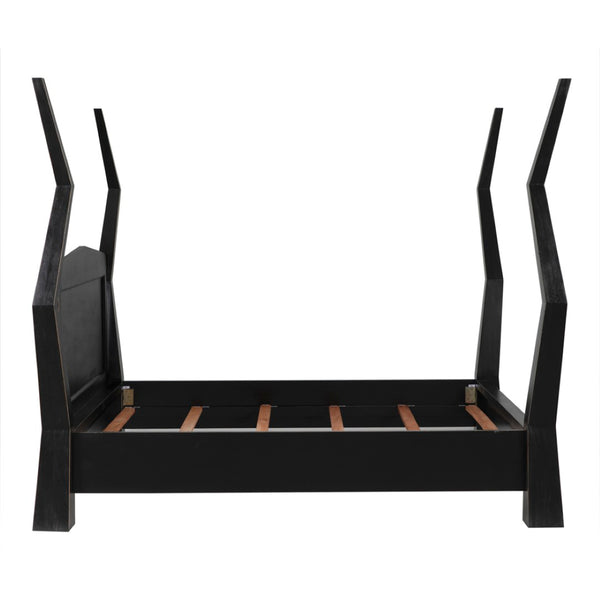 Noir Patras Bed: Sculptural Mahogany Masterpiece with Geometric Design for Contemporary Bedrooms Hand Rubbed Black Eastern King GBED138EKHB