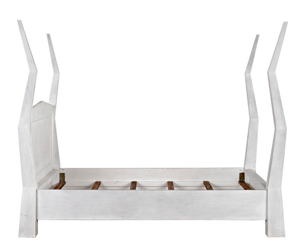 Noir Patras Bed: Sculptural Mahogany Masterpiece with Geometric Design for Contemporary Bedrooms White Wash Eastern King GBED138EKWH