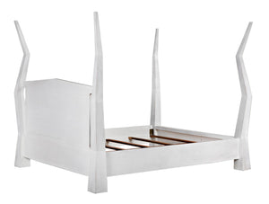 Noir Patras Bed: Sculptural Mahogany Masterpiece with Geometric Design for Contemporary Bedrooms White Wash Eastern King GBED138EKWH