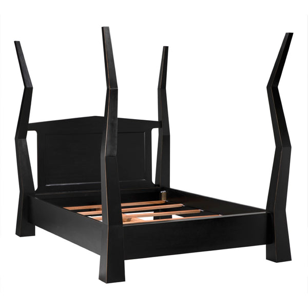 Noir Patras Bed: Sculptural Mahogany Masterpiece with Geometric Design for Contemporary Bedrooms Hand Rubbed Black Queen GBED138QHB