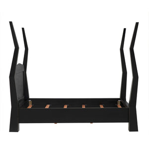 Noir Patras Bed: Sculptural Mahogany Masterpiece with Geometric Design for Contemporary Bedrooms Hand Rubbed Black Queen GBED138QHB