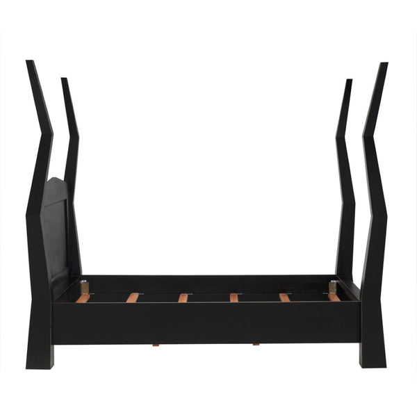 Noir Patras Bed: Sculptural Mahogany Masterpiece with Geometric Design for Contemporary Bedrooms Hand Rubbed Black Queen GBED138QHB