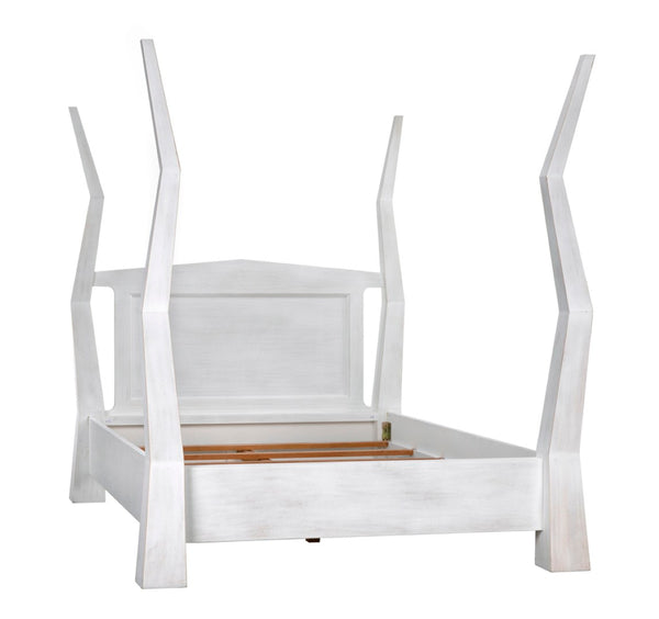 Noir Patras Bed: Sculptural Mahogany Masterpiece with Geometric Design for Contemporary Bedrooms White Wash Queen GBED138QWH