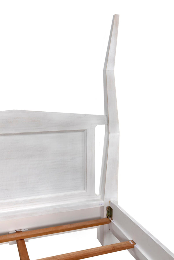 Noir Patras Bed: Sculptural Mahogany Masterpiece with Geometric Design for Contemporary Bedrooms White Wash Queen GBED138QWH