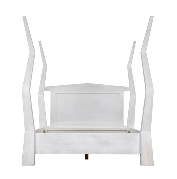 Noir Patras Bed: Sculptural Mahogany Masterpiece with Geometric Design for Contemporary Bedrooms White Wash Queen GBED138QWH