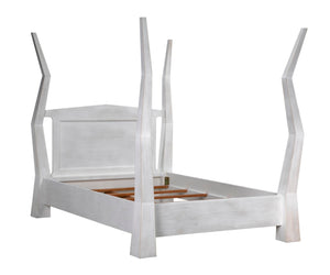 Noir Patras Bed: Sculptural Mahogany Masterpiece with Geometric Design for Contemporary Bedrooms White Wash Queen GBED138QWH