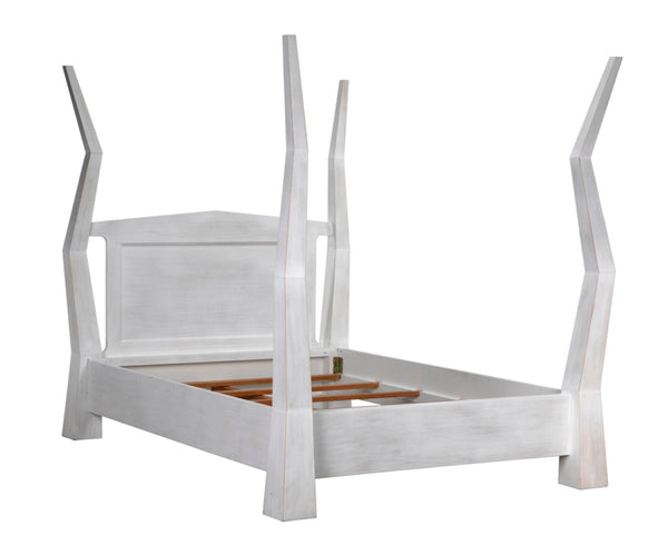 Noir Patras Bed: Sculptural Mahogany Masterpiece with Geometric Design for Contemporary Bedrooms White Wash Queen GBED138QWH