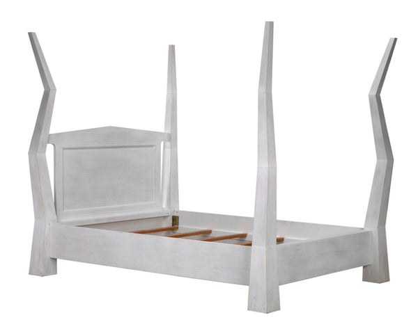 Noir Patras Bed: Sculptural Mahogany Masterpiece with Geometric Design for Contemporary Bedrooms White Wash Queen GBED138QWH