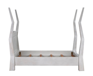 Noir Patras Bed: Sculptural Mahogany Masterpiece with Geometric Design for Contemporary Bedrooms White Wash Queen GBED138QWH