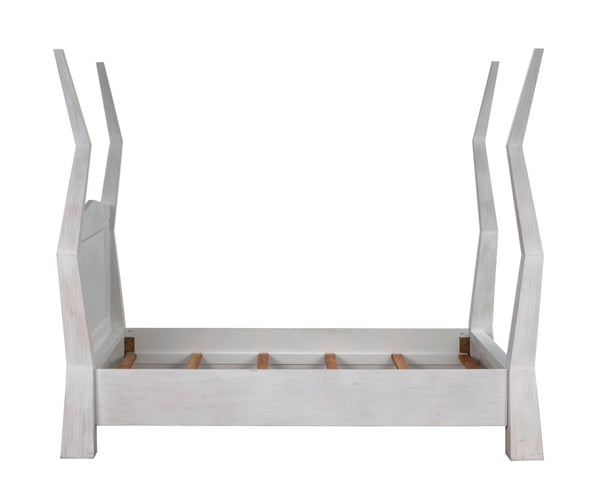 Noir Patras Bed: Sculptural Mahogany Masterpiece with Geometric Design for Contemporary Bedrooms White Wash Queen GBED138QWH