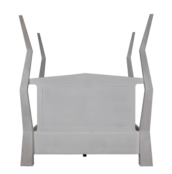 Noir Patras Bed: Sculptural Mahogany Masterpiece with Geometric Design for Contemporary Bedrooms White Wash Queen GBED138QWH