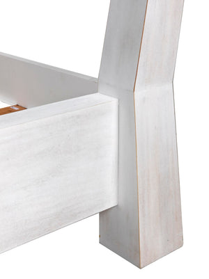 Noir Patras Bed: Sculptural Mahogany Masterpiece with Geometric Design for Contemporary Bedrooms White Wash Queen GBED138QWH