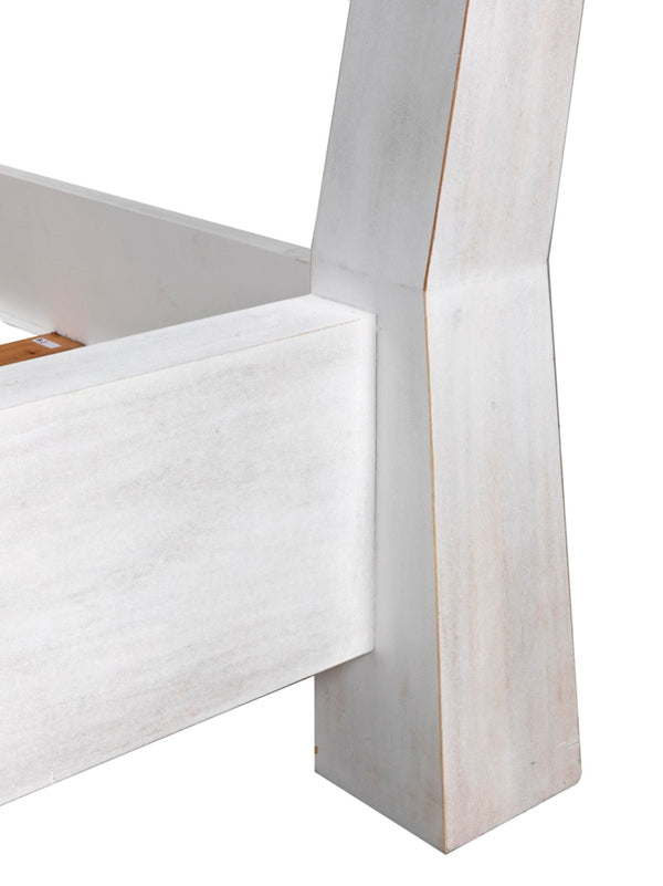 Noir Patras Bed: Sculptural Mahogany Masterpiece with Geometric Design for Contemporary Bedrooms White Wash Queen GBED138QWH