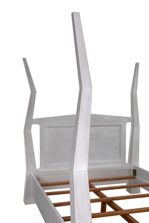 Noir Patras Bed: Sculptural Mahogany Masterpiece with Geometric Design for Contemporary Bedrooms White Wash Queen GBED138QWH