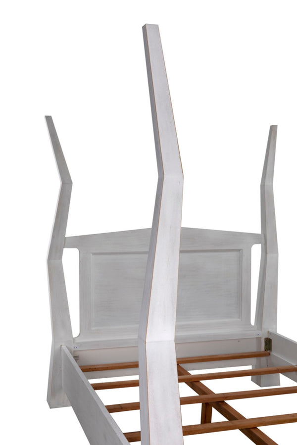 Noir Patras Bed: Sculptural Mahogany Masterpiece with Geometric Design for Contemporary Bedrooms White Wash Queen GBED138QWH