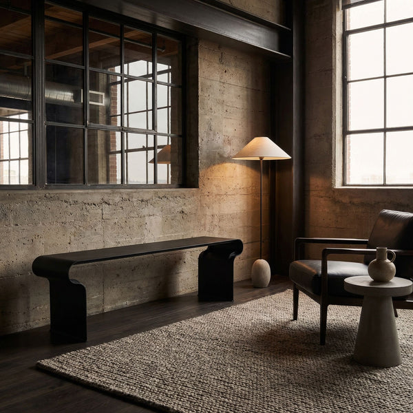 Jabali Matte Black Iron Bench with Minimalist Silhouette for Entryways and Dining