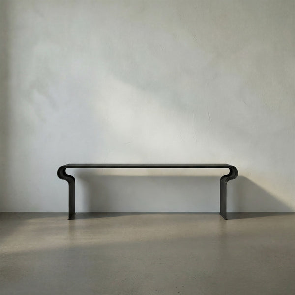 Jabali Matte Black Iron Bench with Minimalist Silhouette for Entryways and Dining