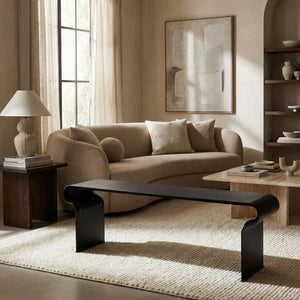 Jabali Matte Black Iron Bench with Minimalist Silhouette for Entryways and Dining