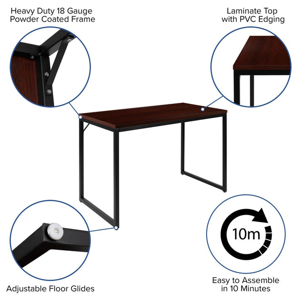 English Elm Tiverton Industrial Modern Desk - Versatile Commercial Grade Office Workstation for Home & Office Use Mahogany Top/Black Frame 47.25"L GC-GF156-12-MHG-GG
