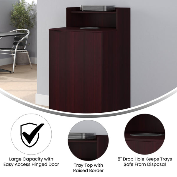 English Elm Dell Commercial Grade Trash Receptacle Enclosure with Tray Shelf and 8" Drop Hole for Easy Waste Access Mahogany GC-M-196-MAH-GG