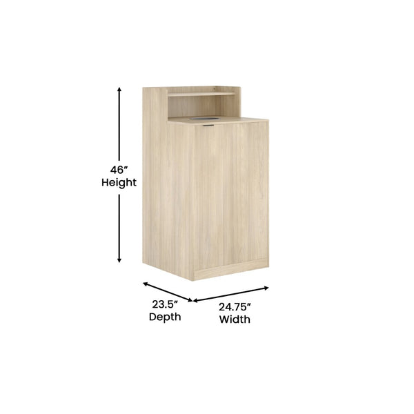 English Elm Dell Commercial Grade Trash Receptacle Enclosure with Tray Shelf and 8" Drop Hole for Easy Waste Access Oak GC-M-196-OAK-GG