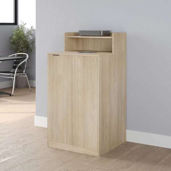 English Elm Dell Commercial Grade Trash Receptacle Enclosure with Tray Shelf and 8" Drop Hole for Easy Waste Access Oak GC-M-196-OAK-GG