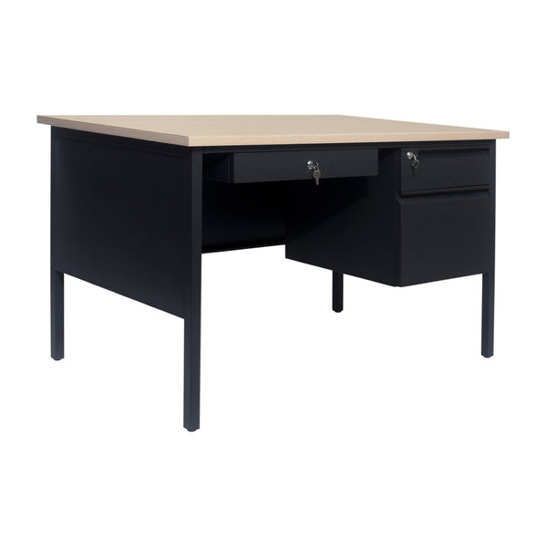 English Elm Cambridge Commercial Grade 30x48 Right Side Single Pedestal Desk with Locking Drawers for Offices White Oak GC-M-BLK-173-WHTOAK-GG