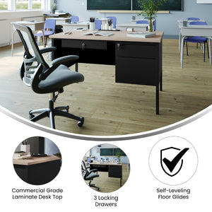 English Elm Cambridge Commercial Grade 30x48 Right Side Single Pedestal Desk with Locking Drawers for Offices White Oak GC-M-BLK-173-WHTOAK-GG