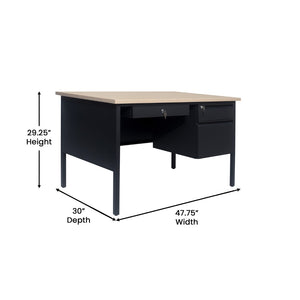 English Elm Cambridge Commercial Grade 30x48 Right Side Single Pedestal Desk with Locking Drawers for Offices White Oak GC-M-BLK-173-WHTOAK-GG