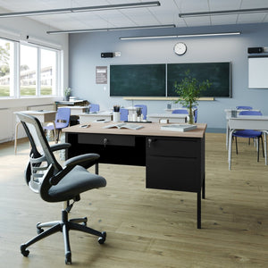 English Elm Cambridge Commercial Grade 30x48 Right Side Single Pedestal Desk with Locking Drawers for Offices White Oak GC-M-BLK-173-WHTOAK-GG