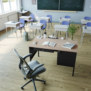 English Elm Cambridge Commercial Grade 30x48 Right Side Single Pedestal Desk with Locking Drawers for Offices White Oak GC-M-BLK-173-WHTOAK-GG