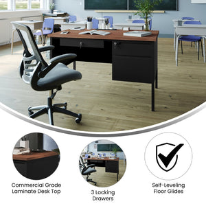 English Elm Cambridge Commercial Grade 30x48 Right Side Single Pedestal Desk with Locking Drawers for Offices Walnut GC-M-BLK-173-WLN-GG