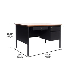 English Elm Cambridge Commercial Grade 30x48 Right Side Single Pedestal Desk with Locking Drawers for Offices Walnut GC-M-BLK-173-WLN-GG