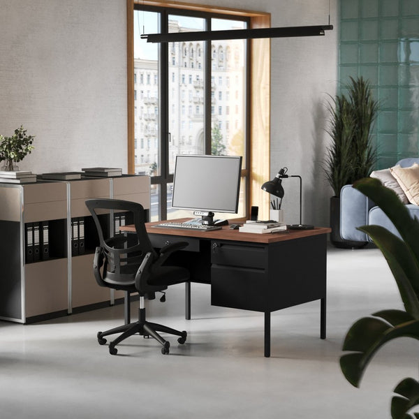 English Elm Cambridge Commercial Grade 30x48 Right Side Single Pedestal Desk with Locking Drawers for Offices Walnut GC-M-BLK-173-WLN-GG