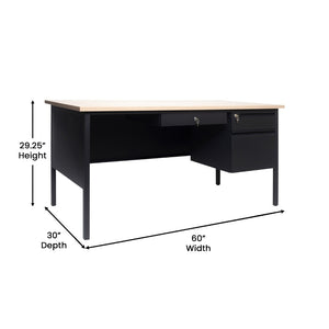 English Elm Cambridge Commercial Grade 30x60 Right Side Single Pedestal Desk for Professional Workspaces & Storage White Oak GC-M-BLK-175-WHTOAK-GG