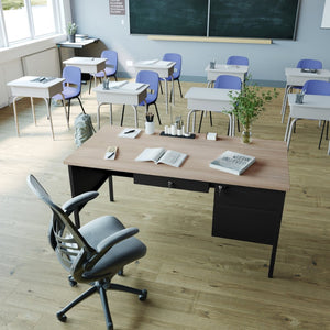 English Elm Cambridge Commercial Grade 30x60 Right Side Single Pedestal Desk for Professional Workspaces & Storage White Oak GC-M-BLK-175-WHTOAK-GG