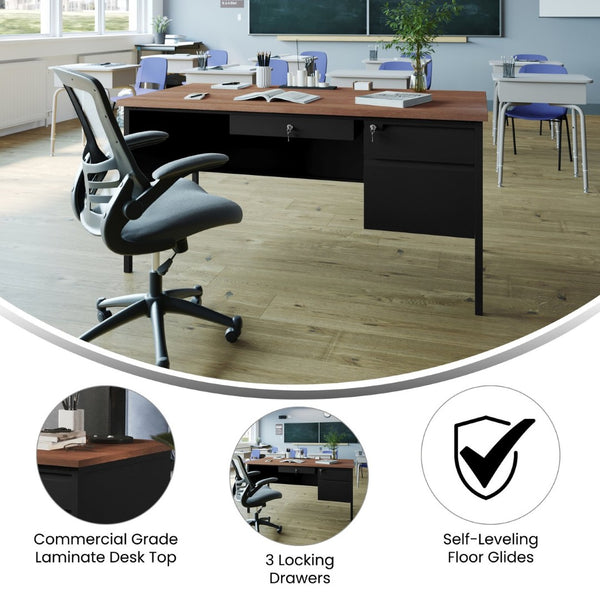 English Elm Cambridge Commercial Grade 30x60 Right Side Single Pedestal Desk for Professional Workspaces & Storage Walnut GC-M-BLK-175-WLN-GG