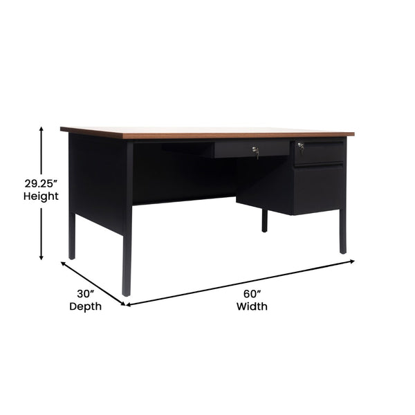 English Elm Cambridge Commercial Grade 30x60 Right Side Single Pedestal Desk for Professional Workspaces & Storage Walnut GC-M-BLK-175-WLN-GG