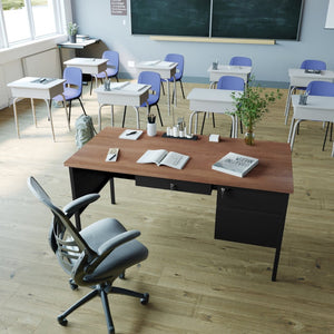 English Elm Cambridge Commercial Grade 30x60 Right Side Single Pedestal Desk for Professional Workspaces & Storage Walnut GC-M-BLK-175-WLN-GG