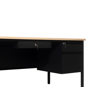 English Elm Cambridge Commercial Grade 30x70 Single Pedestal Desk with Locking Drawers for Professional Workspaces White Oak GC-M-BLK-177-WHTOAK-GG