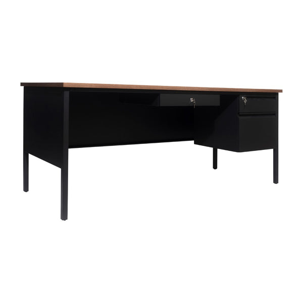 English Elm Cambridge Commercial Grade 30x70 Single Pedestal Desk with Locking Drawers for Professional Workspaces Walnut GC-M-BLK-177-WLN-GG