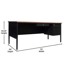 English Elm Cambridge Commercial Grade 30x70 Single Pedestal Desk with Locking Drawers for Professional Workspaces Walnut GC-M-BLK-177-WLN-GG