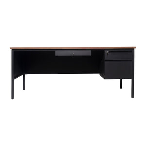 English Elm Cambridge Commercial Grade 30x70 Single Pedestal Desk with Locking Drawers for Professional Workspaces Walnut GC-M-BLK-177-WLN-GG