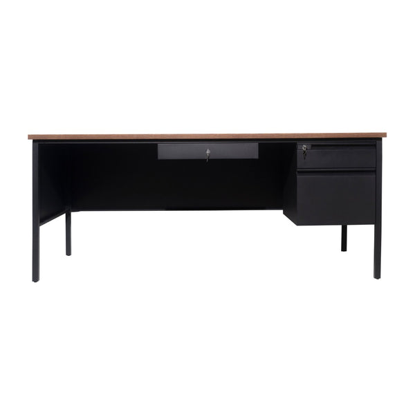 English Elm Cambridge Commercial Grade 30x70 Single Pedestal Desk with Locking Drawers for Professional Workspaces Walnut GC-M-BLK-177-WLN-GG