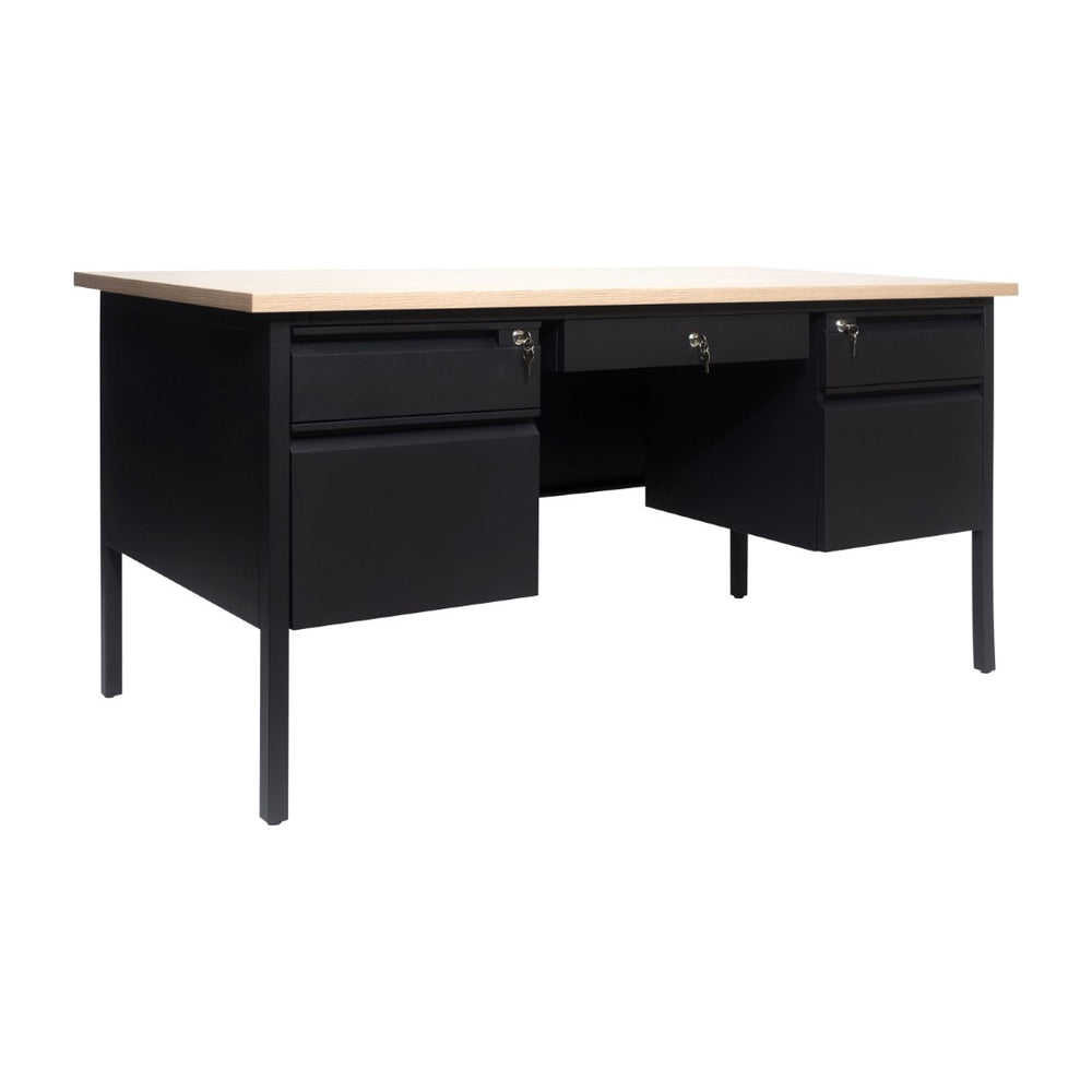 English Elm Cambridge Commercial Grade 30x60 Double Pedestal Desk with 5 Locking Drawers, Durable Steel Frame White Oak GC-M-BLK-179-WHTOAK-GG